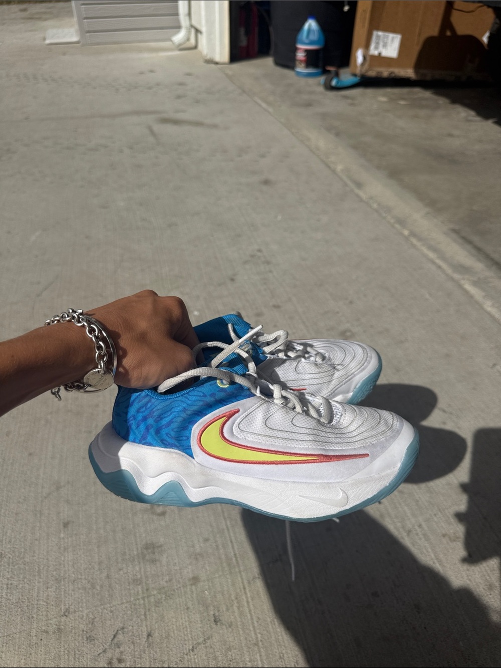 Nike Kids White, Blue & Yellow Swoosh Athletic Sneakers